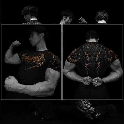 Dark Dragon Slayer Men's 2026 Summer New Fitness Clothes Speed Drying Running Printed Compression Clothes Sports T-shirt