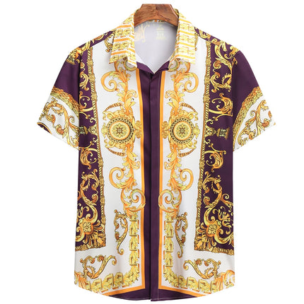 2025 men's new retro gold luxury short sleeved shirt with high-quality button up top suitable for street parties