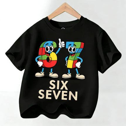 Summer Six Seven 67 Cartoon Cute Print Children‘s Short Sleeve Tops Cotton Casual Kids T-shirt Fashion Boys Girls Clothes Tees