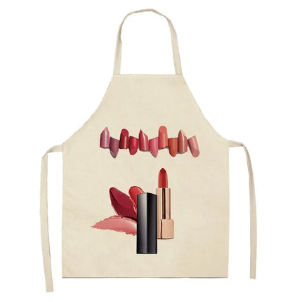 Nail Polish Lipstick Kitchen Cotton Linen Apron Bib Home Cleaning  Ladies  Cooking Picnic
