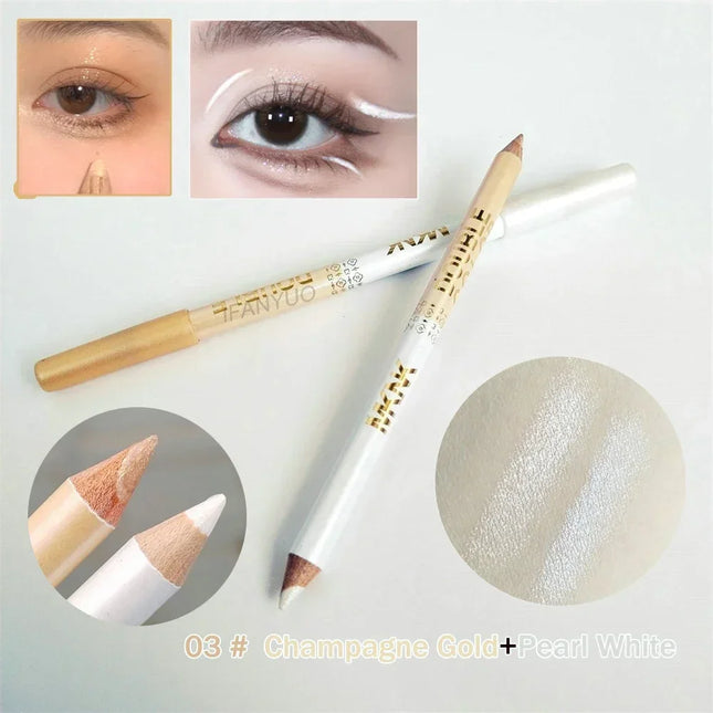 Mulitfuntional Two-Tone Black White Wood Eyeliner Pencil Pearl Highlighter Makeup Pen Brown Eyebrow Draw Lower Eyelash Cosmetics