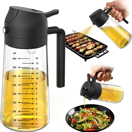 16 oz / 470 ml Glass Olive Oil Sprayer for Cooking – 2-in-1 Olive Oil Dispenser Bottle for Kitchen Gadgets,Salad, BBQ – Black