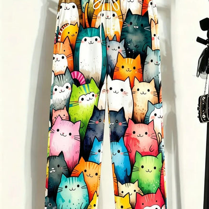 Men's cute and adorable printed casual pants, loose drawstring style, fun design, suitable for summer holidays,  and home wear
