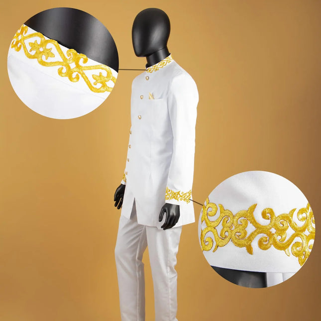 African Suits for Men Slim Fit Embroidery Full Sleeve Double Breasted Blazer and Pants Set Formal Business Dress Suit A2316051