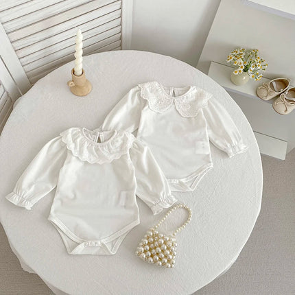 Newborn Romper Clothes Baby Flower Petal Collar Long Sleeve Cotton Bottoming Shirt Tops Spring Autumn Toddler Bodysuits Jumpsuit