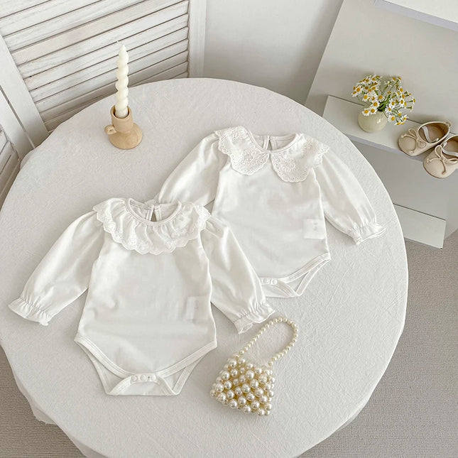 Newborn Romper Clothes Baby Flower Petal Collar Long Sleeve Cotton Bottoming Shirt Tops Spring Autumn Toddler Bodysuits Jumpsuit