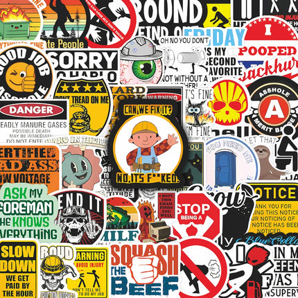 150pcs Funny Hard Hat Brand Sign Cool Stickers Construction Workers Helmet Motorcycle Car Tools Laptop Bicycle Gift Stickers