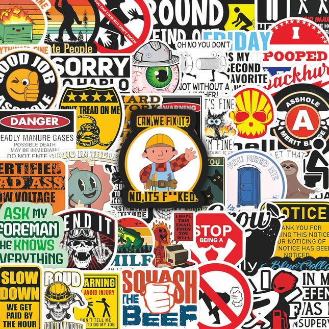 150PCS Funny Hard Hat Brand Sign Cool Stickers Construction Workers Helmet Motorcycle Car Tools Laptop Bicycle Gift Stickers