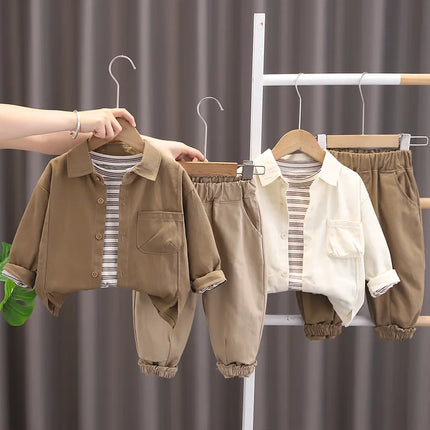 3Pcs Set Kids Boys Outfit Coat Stripe T-shirt Pants Suit Spring And Autumn Outwear Clothing Fashion Children Boy Clothing