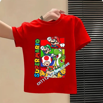2026 New Summer Cotton T-shirt Super Mario Cartoon T-shirt Men's and Women's Fashion Top Children's Role Playing Short Sleeve