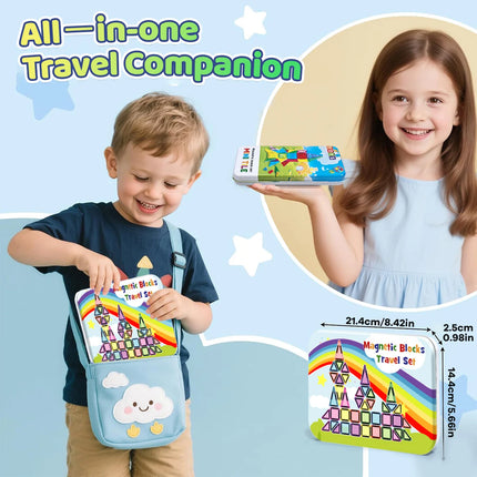 32/64/58PCS Magnetic Road Construction Set Toys For Kids Gift Magnetic Building Blocks Montessori Educational Toys With Iron Box