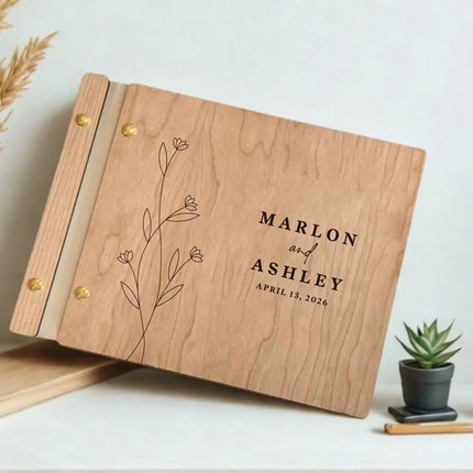 Custom Guest Book Wedding Wooden Memorial Book Mr & Mrs Signing Book Engagement Party Decor Personalized Gift Photo Album