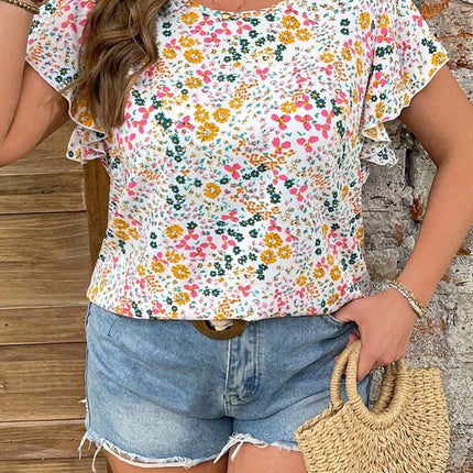 Women's plus-size full-flower print casual commuter shirt top