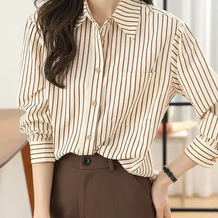 Women's Striped Shirt Casual Long Sleeve Fashion Outerwear Korean Style Spring Autumn New Arrival Elegant French Feel Top