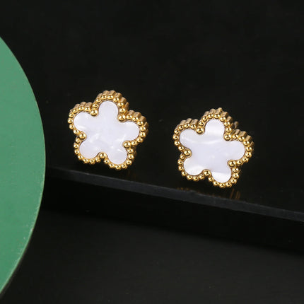 INS Hot Sale Stainless Steel Five Laef Flower Clover Bracelet Jewelry Set Necklace Earrings For Woman Daily Wear Brand Jewelry