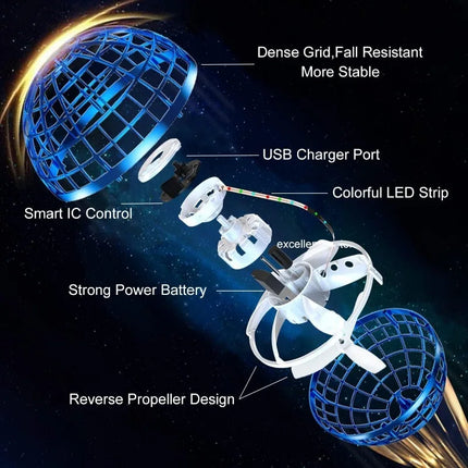 Flying Ball Toy,Globe Flying Ball 2.0,Boomerang Galaxy Ball Drone with RGB Light Magic Floating Ball Soaring Mini Drone