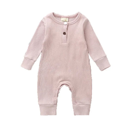 0-24months Newborn Baby Button Romper Solid Color Knit Ribbed Jumpsuit For Infant Boys And Girls Spring Autumn Long Playsuit