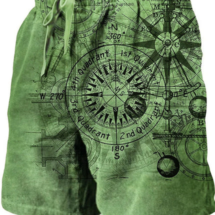 Men's Beach Pants Compass 3D Printed Shorts Men's Summer Breathable Shorts Fitness Street Shorts Men's Ropa Hombre
