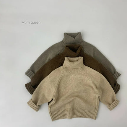 Forest style Korean version children's sweater, thick needle solid color high neck base sweater, children's thick men's and girl