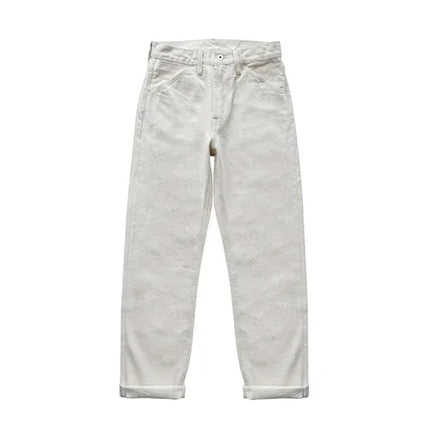 Sauce Zhan Mens Jeans Selvedge Denim White Jeans Regular Fit hight Rise  14 Oz One Wash