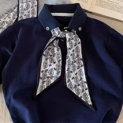 Children's Trendy POLO Shirt 2025 Autumn New Style Small And Medium Sized Children's Tie Long Sleeve Top Baby Handsome Shirt