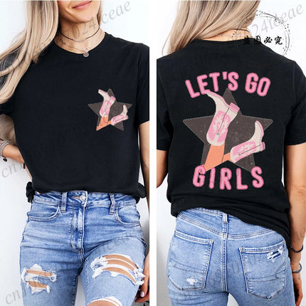 Lets Go Girls Shirt,Country Girl T-Shirts,Western Pink Tee Tops,Girls Party Women's T-Shirts,Summer Harajuku Women T-Shirt Tops