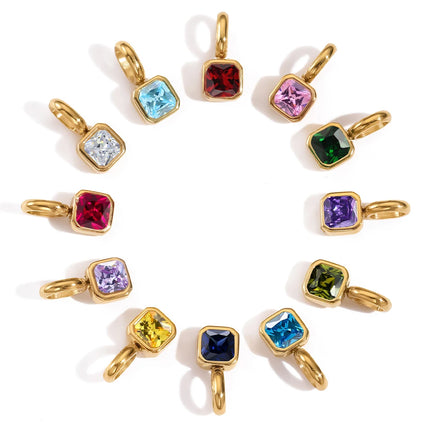 eManco 14K Gold Plated Octagon Metal Charms Stainless Steel Birthstone Pendant  for DIY Necklace Bracelet Jewelry
