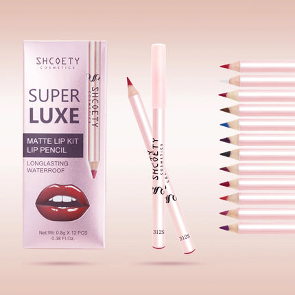 Matte Lip Liner Pencil Set of 12 Nude &Brown Shades Highly Pigmented Smooth Velvet Finish Long-Lasting Waterproof & Smudge-Proof