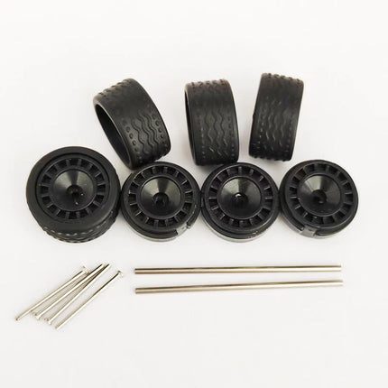 5 Sets 1/64 Alloy Car Model Tires w Shaft Wheels w 25mm Axles for Modify 1:64 Matchbox/Domeka/HW Model Cars No Need Open Chassis