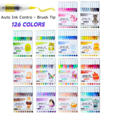 ROSYMENG 126/9 Colors Acrylic Paint Marker Pens Soft Brush Professional Drawing Pens PK LANGUO School Stationery Art Supplies