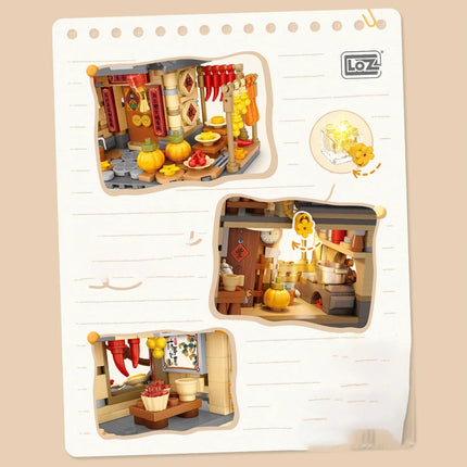 LOZ-1379 Sun Autumn House Building Blocks, Wooden house Education Model Assembly, children's building block toys, birthday gifts