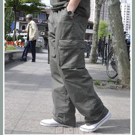 Men Plus Large Size Cargo Pants Cotton Straight Oversize Tracksuit Wide Leg Tactical Baggy Trousers Spring Summer 5XL 6XL Z1A1