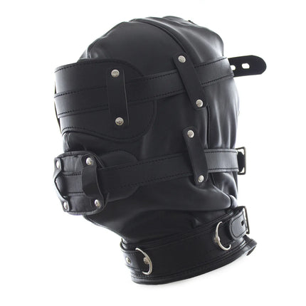 BDSM Leather Head Hood Mask with Detachable Eye Mask Silicone Dildo Mouth Gag Slave Bondage Adult Sex Toy Fetish Role Play Gear