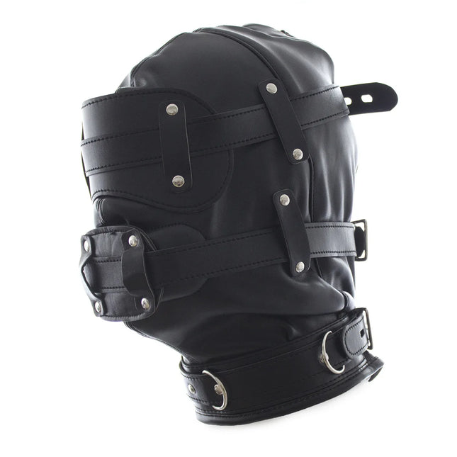 BDSM Leather Head Hood Mask with Detachable Eye Mask Silicone Dildo Mouth Gag Slave Bondage Adult Sex Toy Fetish Role Play Gear