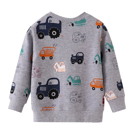 Jumping Meters 2-7T New Arrival Cars Print Boys Girls Sweatshirts Autumn Spring Kids Clothes Hot Selling Shirts Tops Baby