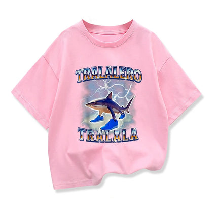 Tralalero Tralala Kids T-shirt Tungtung Sahur Brainrot Anime Tees Boy Girl Summer Short Sleeve Loose Tops Children Clothes Gift