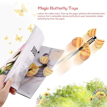 10Pcs Magic Flying Butterfly Wind Up Toy In The Sky Funny Rubber Band Powered Cards Kids Tricks Props Party Great Surpris Gift
