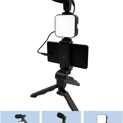 Smartphone Vlogging Kit With Tripod Phone Holder Mini Microphone LED Fill Light Starter For TikTok Live Stream Video YouTube