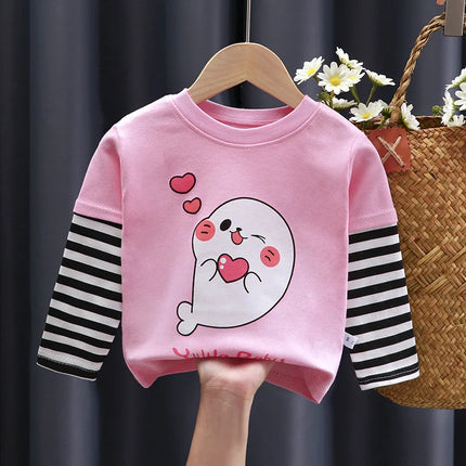 Spring and Autumn Children's T-Shirt Boys Girls Long-Sleeved Tops 0-5 Years Old Cartoon Base Layer Shirt Baby Children's Clothing