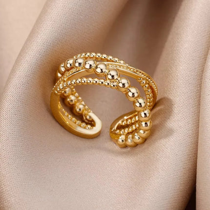 Zircon Geometric Rings For Women Gold Color Stainless Steel Opening Ring Luxury Wedding Party Aesthetic Jewelry Gift Femme 2024