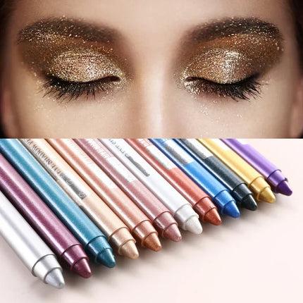 12Colors Glitter Eyeshadow Pen Long Lasting Matte Eye Shadow Palette Shiny Highlighter Silver Purple Eyeliner Pencil Cosmetics