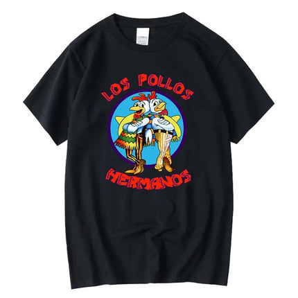 Summer Men's High Quality LOS POLLOS Hermanos Funny Printed T-Shirt Casual Cotton Breathable T-shirt Chicken Brothers Tees Top