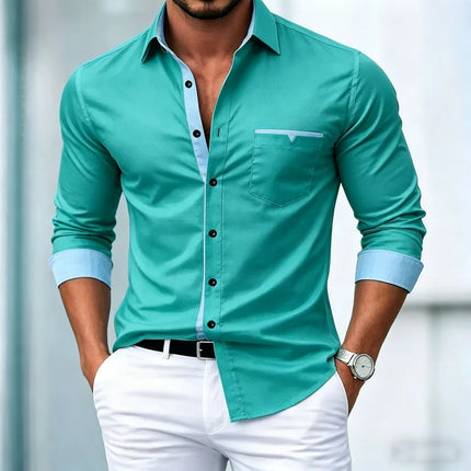 High Quality Men's Shirts, Contrasting Long Sleeved Shirts, Business Casual Shirts, Trendy Dating, Versatile Men's Clothing