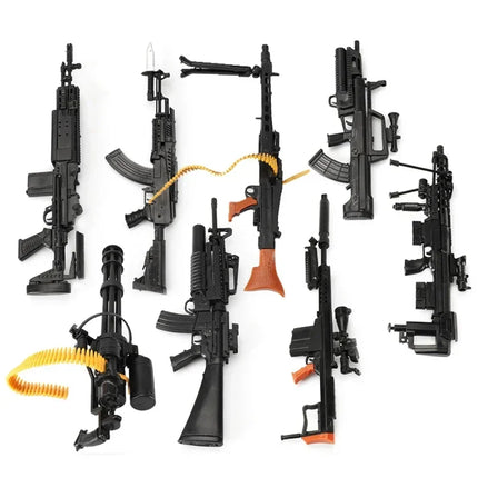 1/6 4D Gun AK47 MG42 MSR Barrett Sniper Rifle Gatling Soldier Weapon Assembly Plastic Model Kit Military Building Block Toy