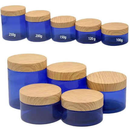 25pcs/lot Empty 100-250g Eye/Face Cream Jar Facial Mask Plastic Makeup Container Lotion Cosmetic Bottle With Imitation Wood Lid