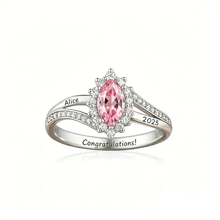 Personalized Class Rings cut Birthstone Halo High School Graduation Ring Custom Birthstone Name University College Ceremonies