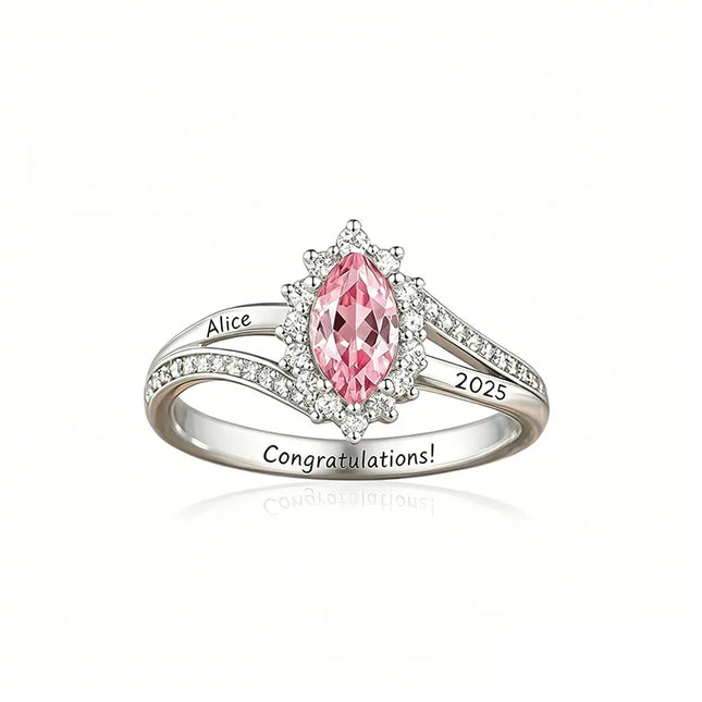 Personalized Class Rings cut Birthstone Halo High School Graduation Ring Custom Birthstone Name University College Ceremonies