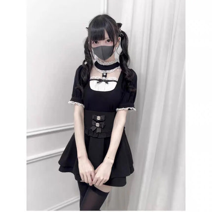 Japanese Gothic Lolita Style Shirts Women Vintage Sweet Y2k Lace Ruffles Short Sleeve Plaid Blouse Girls Casual Tops