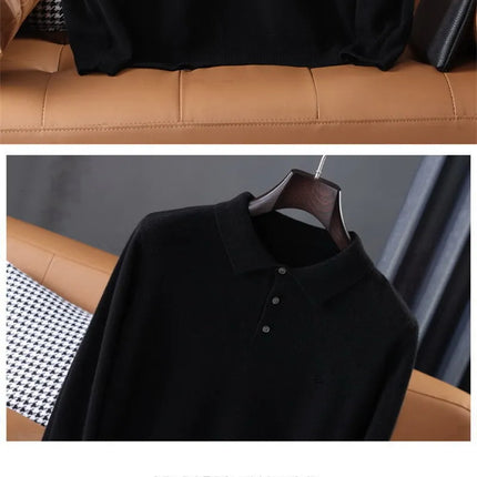 100% Pure Wool Cashmere Sweater Men's POLO Neck Knitted Pullover Autumn Winter New Warm Top Fashion Korean Edition Jacket