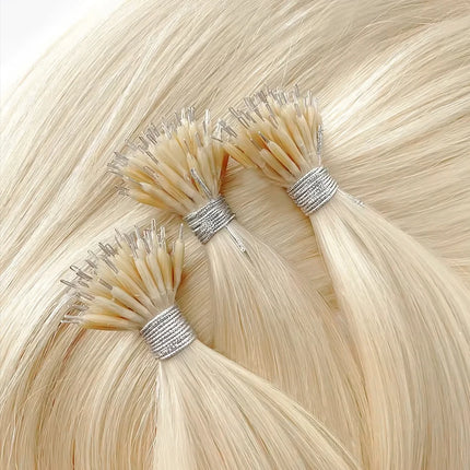 Straight Nano Rings Tip Hair Extension Ombre Natural Virgin 100% Human Hair Bulk Blonde Bundles Micro Beads Wholesale keratin